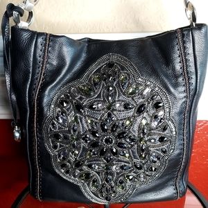BRIGHTON MASTERPIECE, ANJU JEWEL EMBELLISHED  LEATHER SHOULDER BAG SET